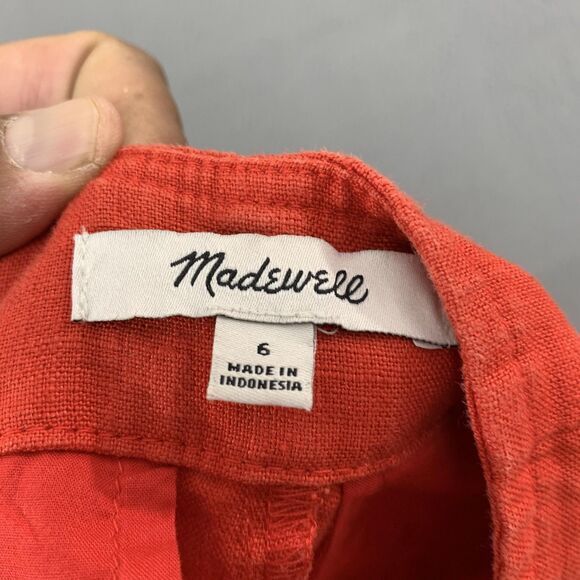 Madewell Shorts Womens 6 Red 100% Linen Button Tab Waist Zip Fly Back Welt - Picture 8 of 14